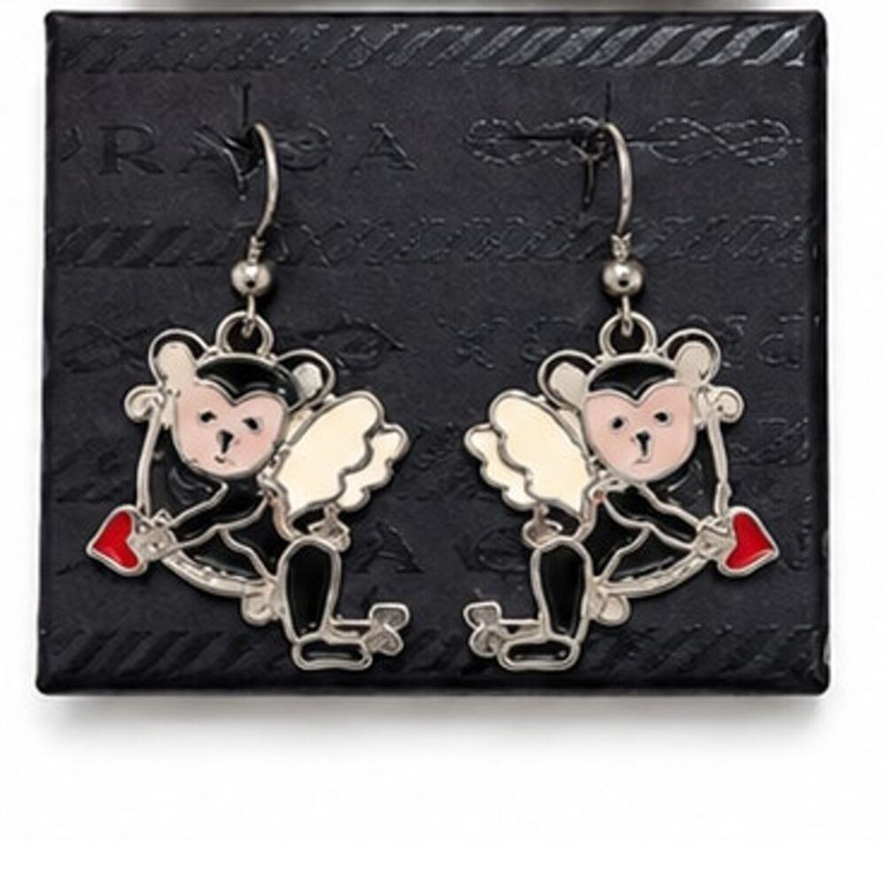RARE AUTHENTIC PRADA CUPID ANGEL DANGLE EARRINGS ENAMEL W/ ORIGINAL BOX POUCH